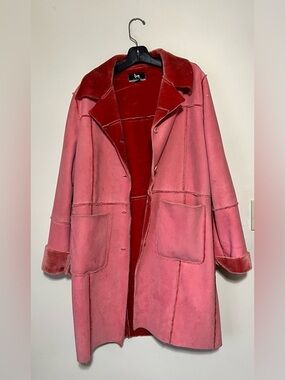 Blanc Noir Pink Faux-Shearling Trench Coat Large